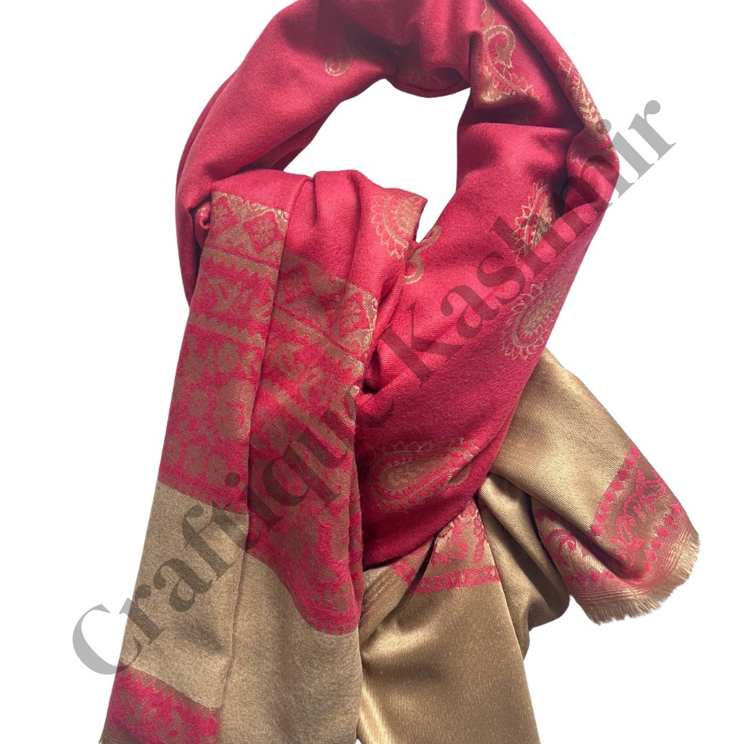Dual Shade | Pink and Golden | Kashmiri Kani Woolen Shawl | Ladies Winter Shawl
