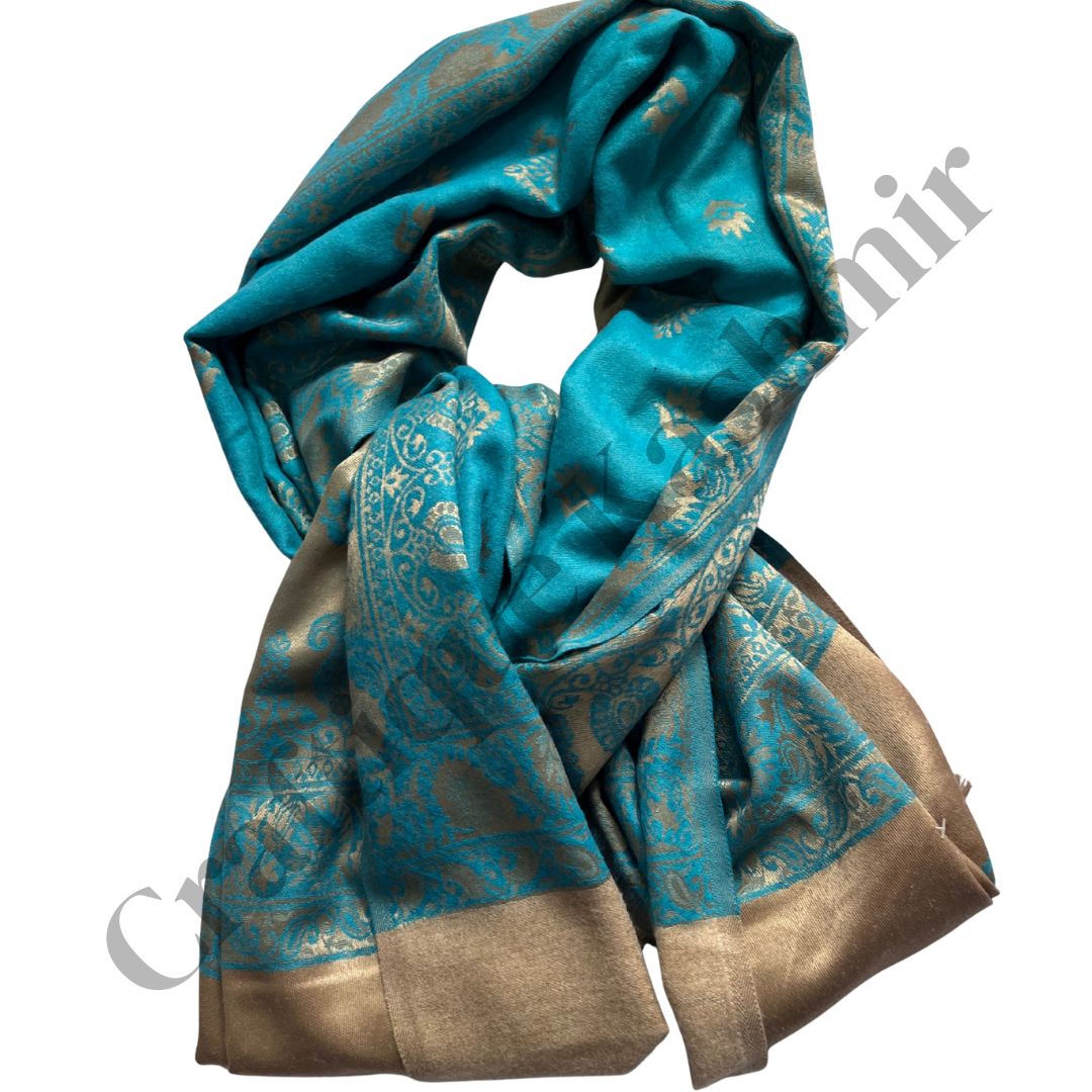 Dual Shade | Blue and Golden | Kashmiri Kani Woolen Shawl | Ladies Winter Shawl