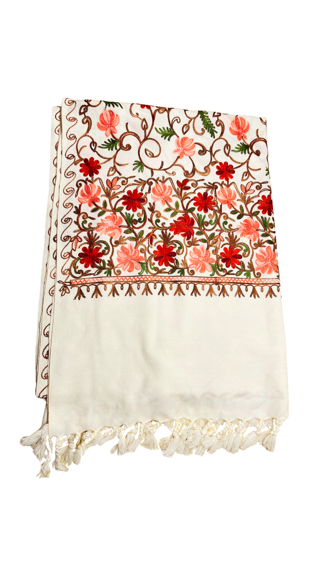 Kashmiri Embroidered White Shawl | White & Multicolor | Aari Embroidered