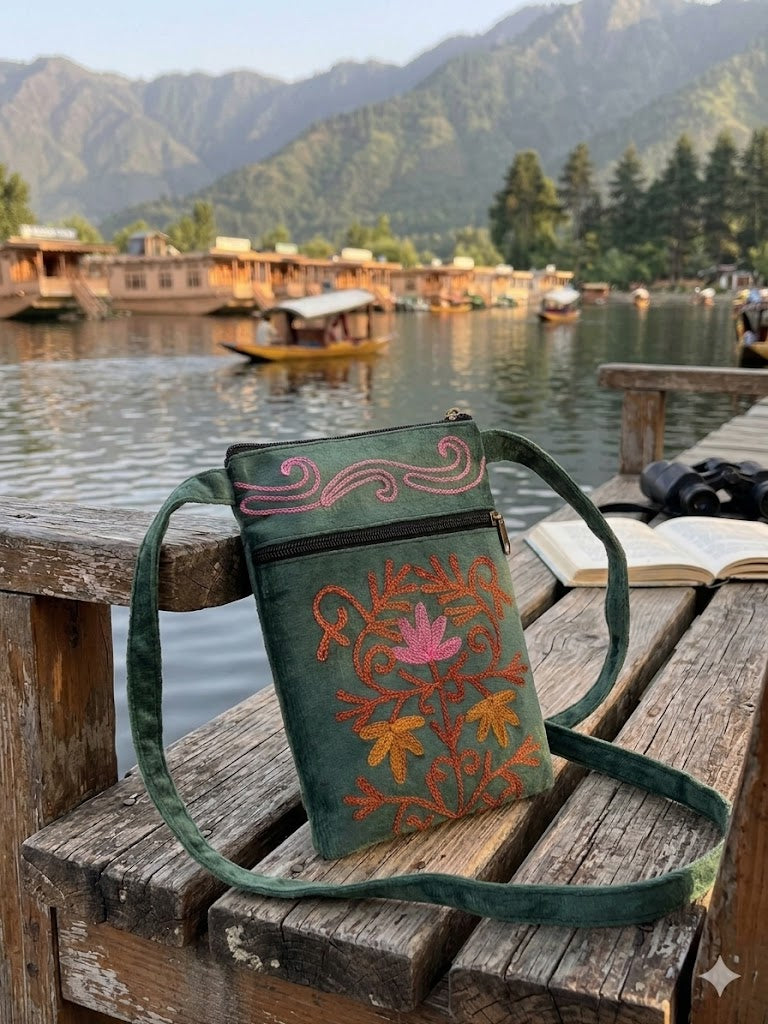 Craftique Kashmiri Embroidered Sling Bag | Sage Lotus