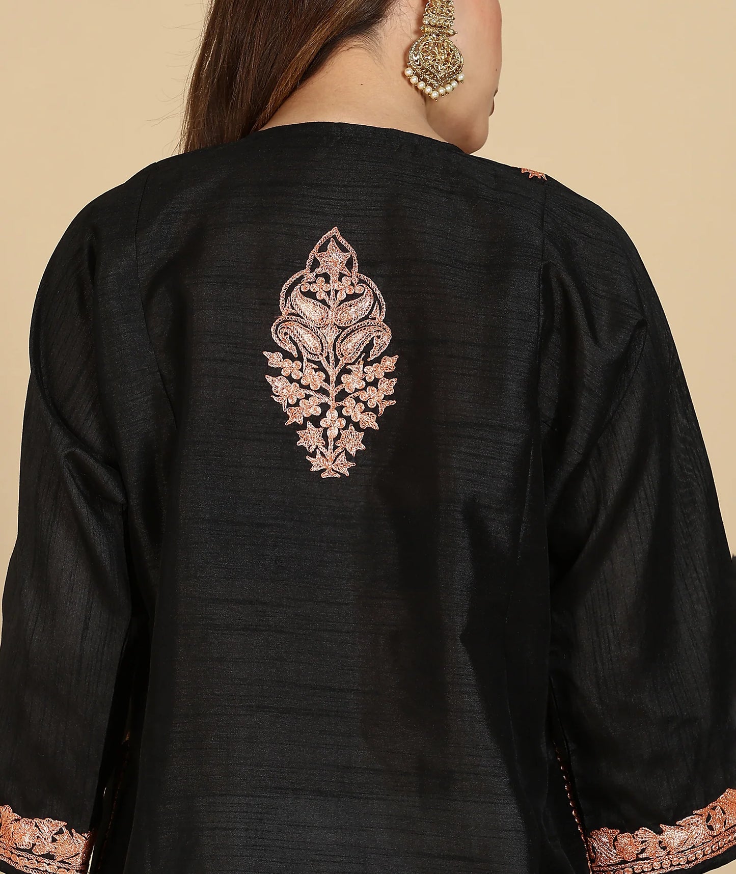 Tilla Embroidered Summer Pheran | Black Colored | Silk Pheran