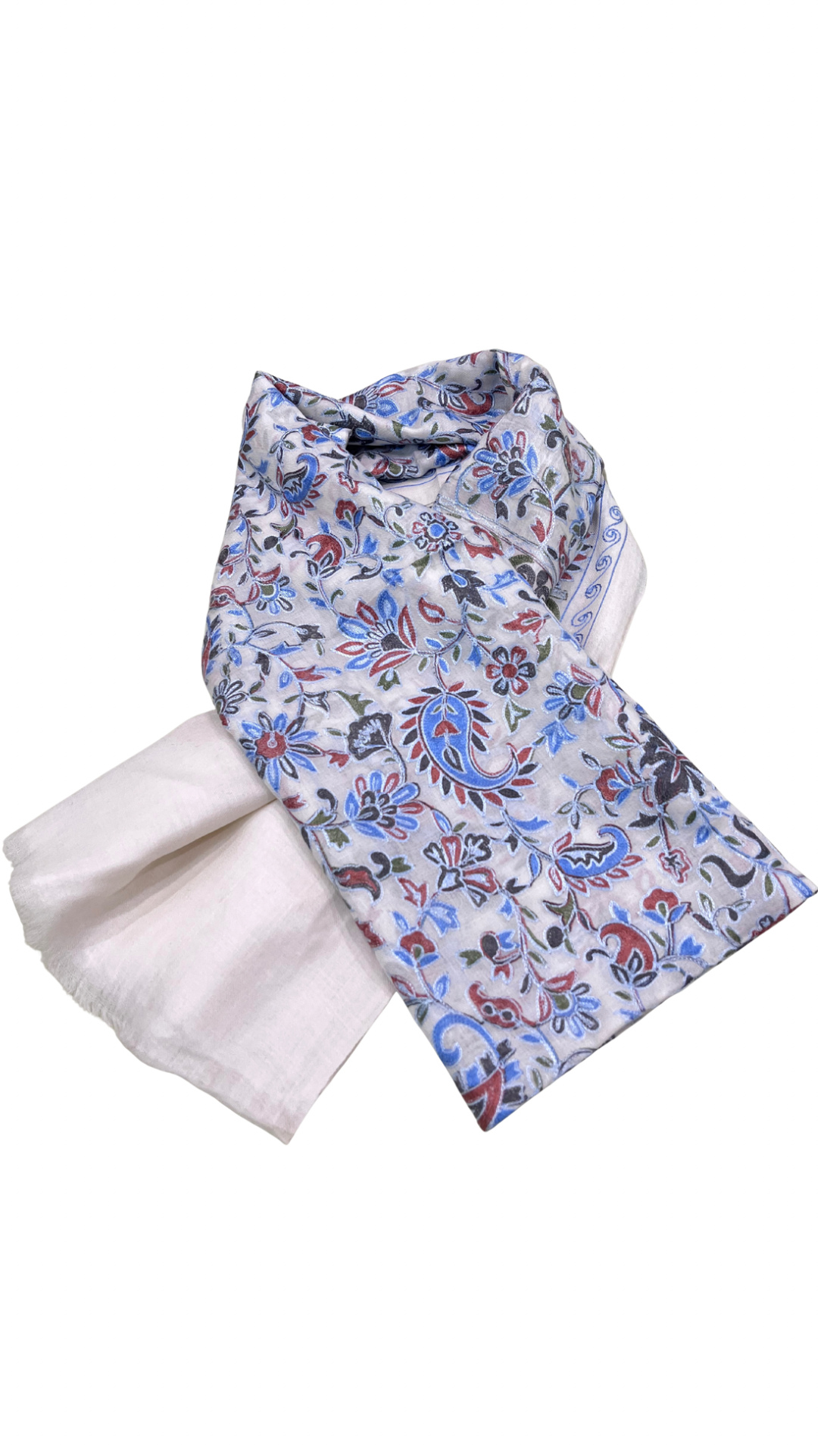 Craftique Premium Soft Wool Kalamkaari Stole | Marron Grey Motifs Pattern | White Base
