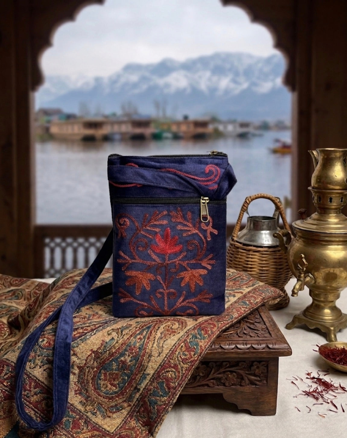 Craftique Kashmiri Embroidered Sling Bag | Midnight Blue