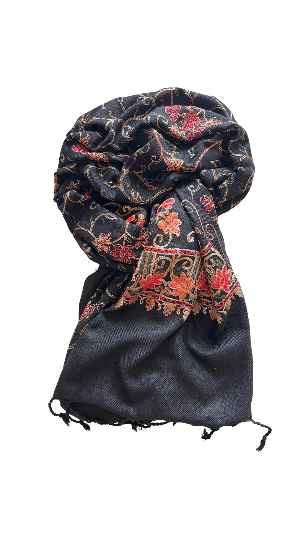 Black Embroidered Shawl | Aari Embroidered | Kashmiri Woollen Shawl