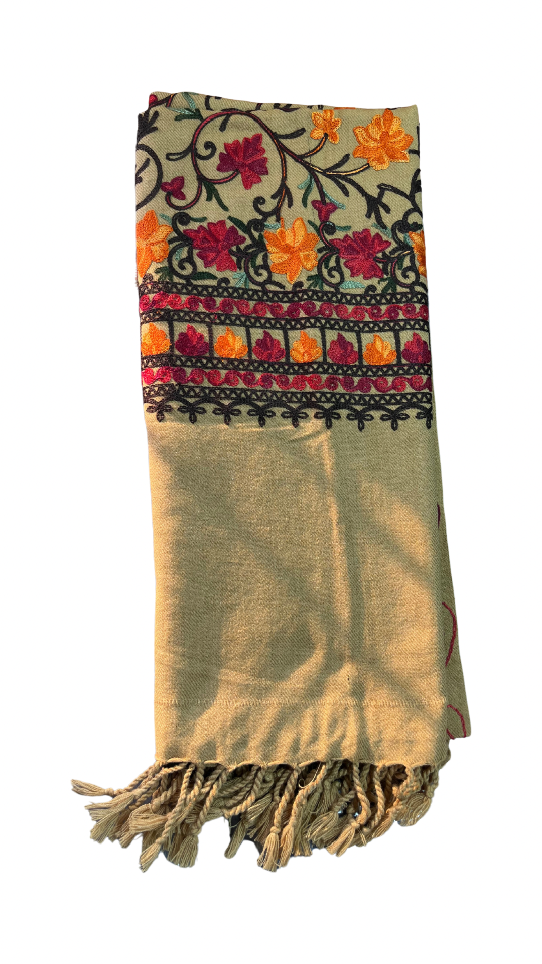 Brown Multi Embroidered Kashmiri Stole | Aari Embroidered