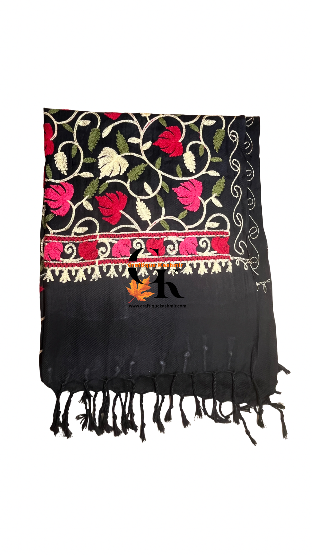 Black Multicolored Chinar Embroidered Ladies Shawl | Kashmiri Aari Embroidered