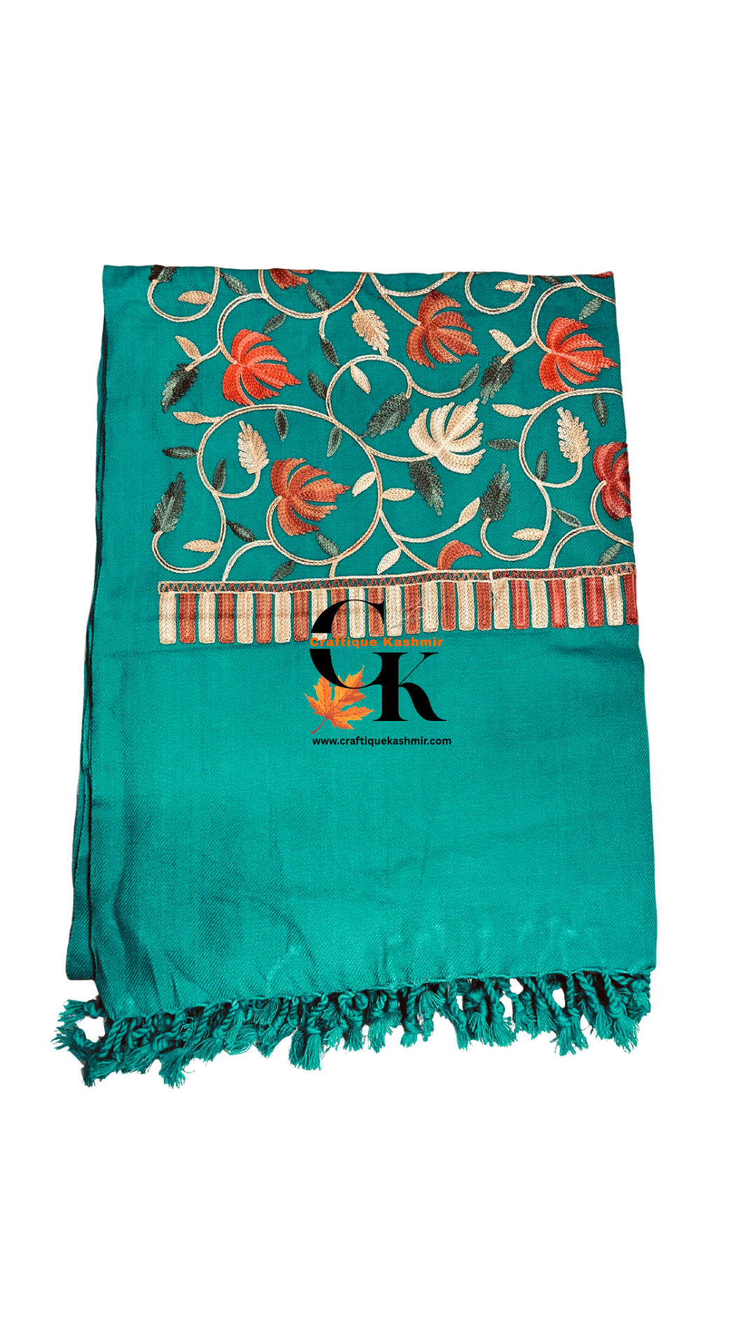 Parrot Green Multicolored Chinar Embroidered Ladies Shawl | Kashmiri Aari Embroidered
