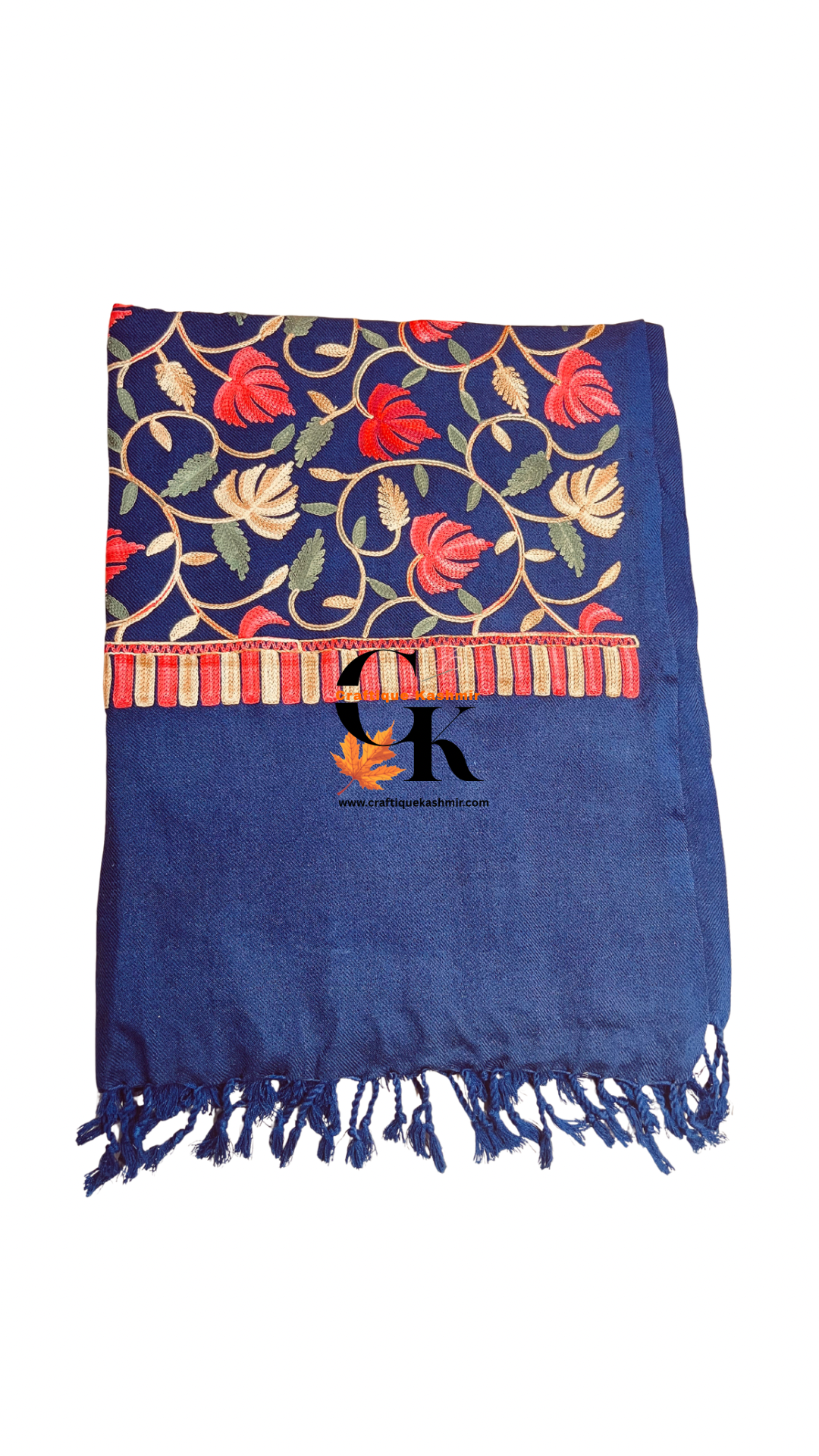Navy Blue Multicolored Chinar Embroidered Ladies Shawl | Kashmiri Aari Embroidered