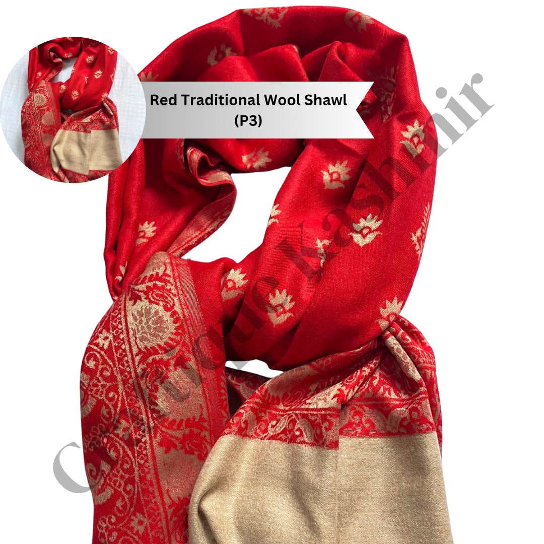 Dual Shade | Red and Golden | Kashmiri Kani Woolen Shawl | Ladies Winter Shawl