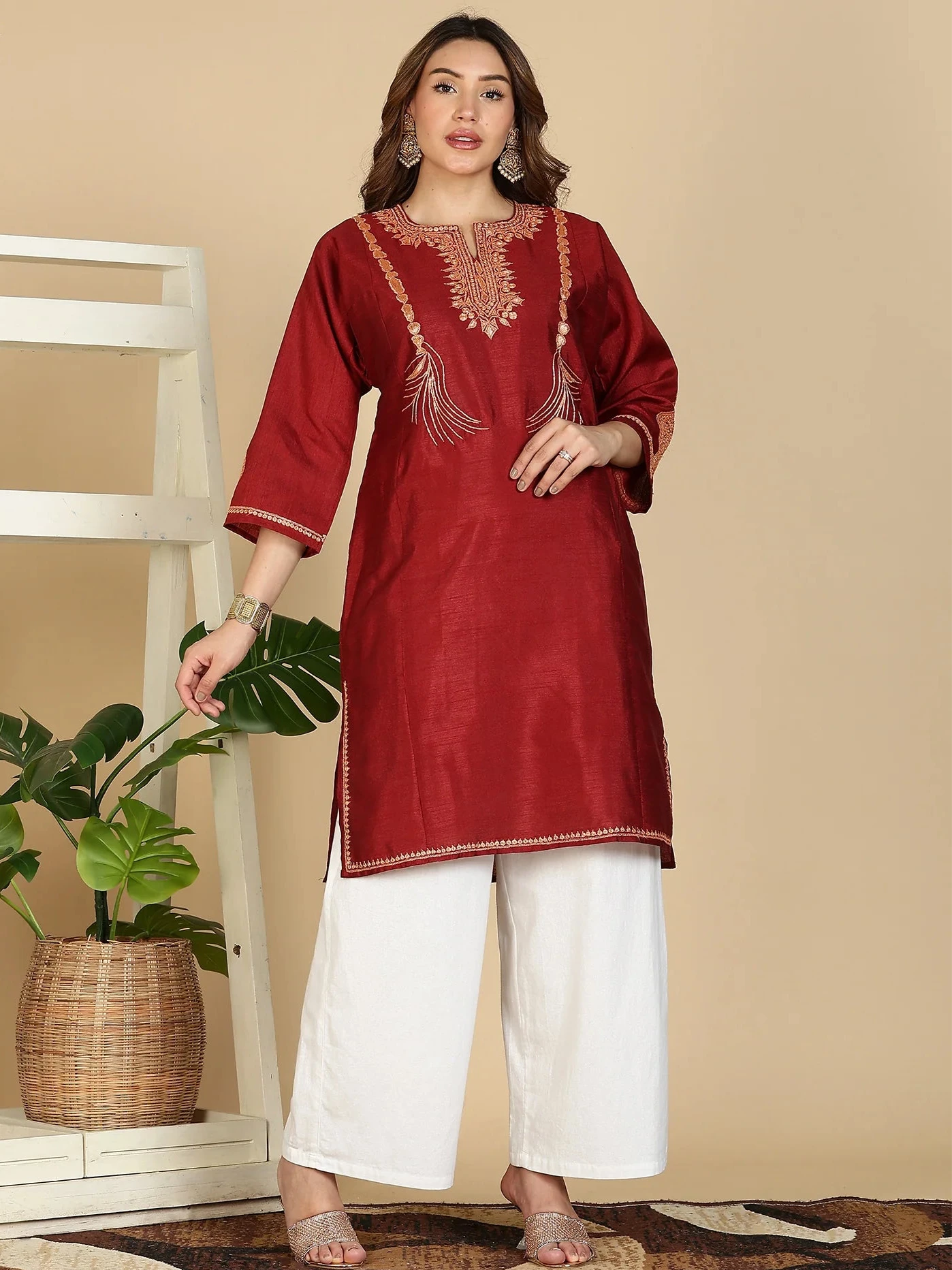 Till Embroidered Pheran | Maroon Colored | Premium Silk