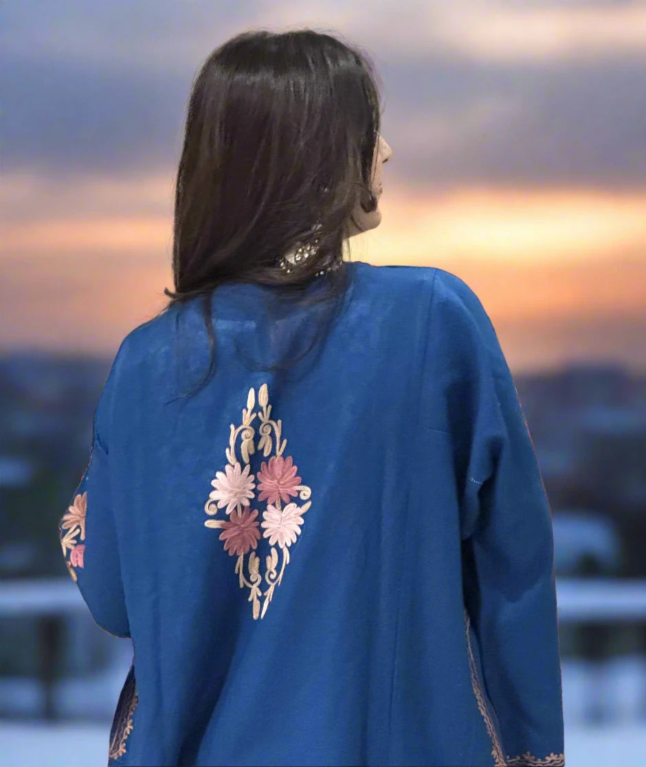 Royal Blue Pheran | Aari Embroidered | Floral Embroidery