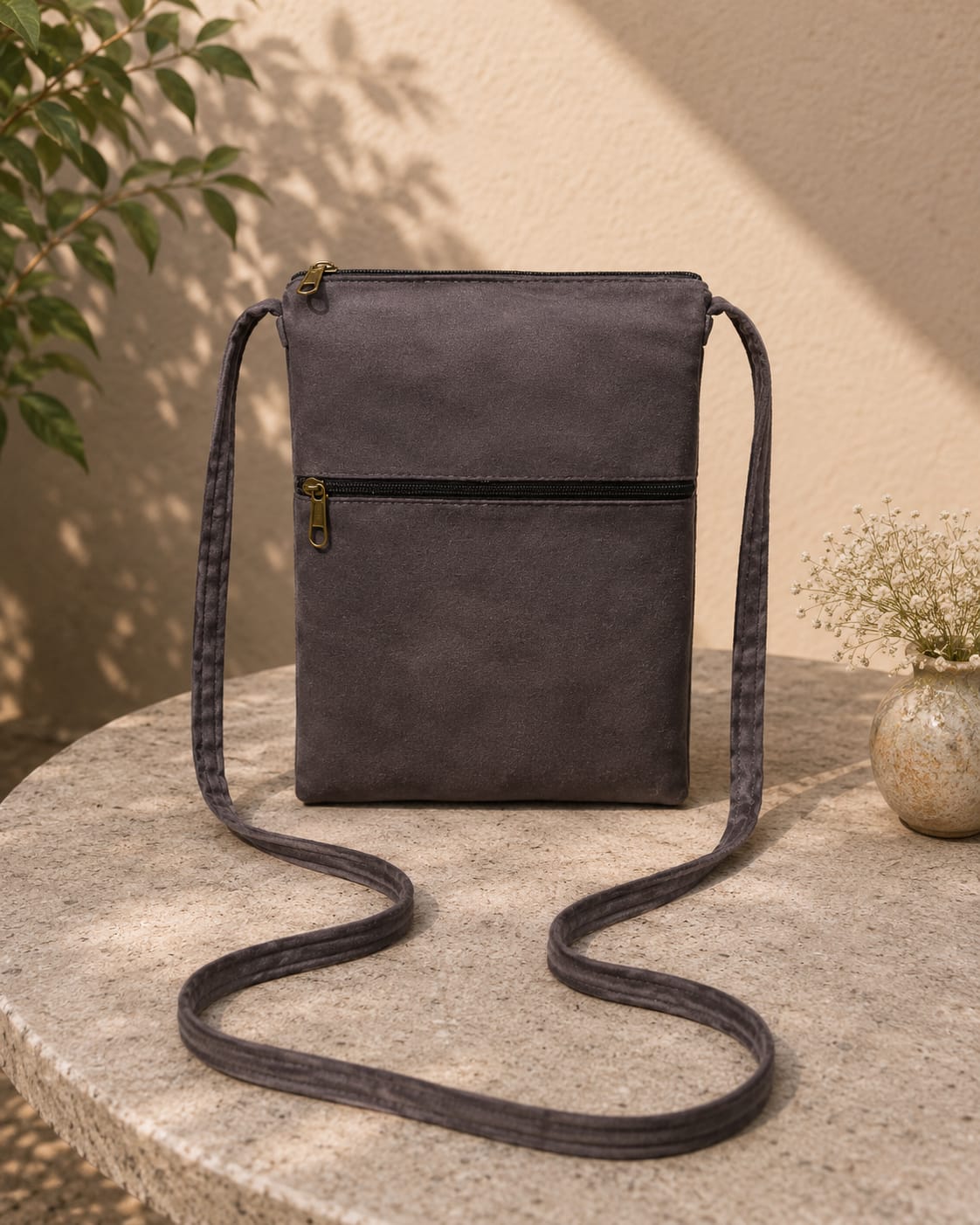 Four Zipper Kashmiri Embroidered Velvet Pouch | Deep Expresso
