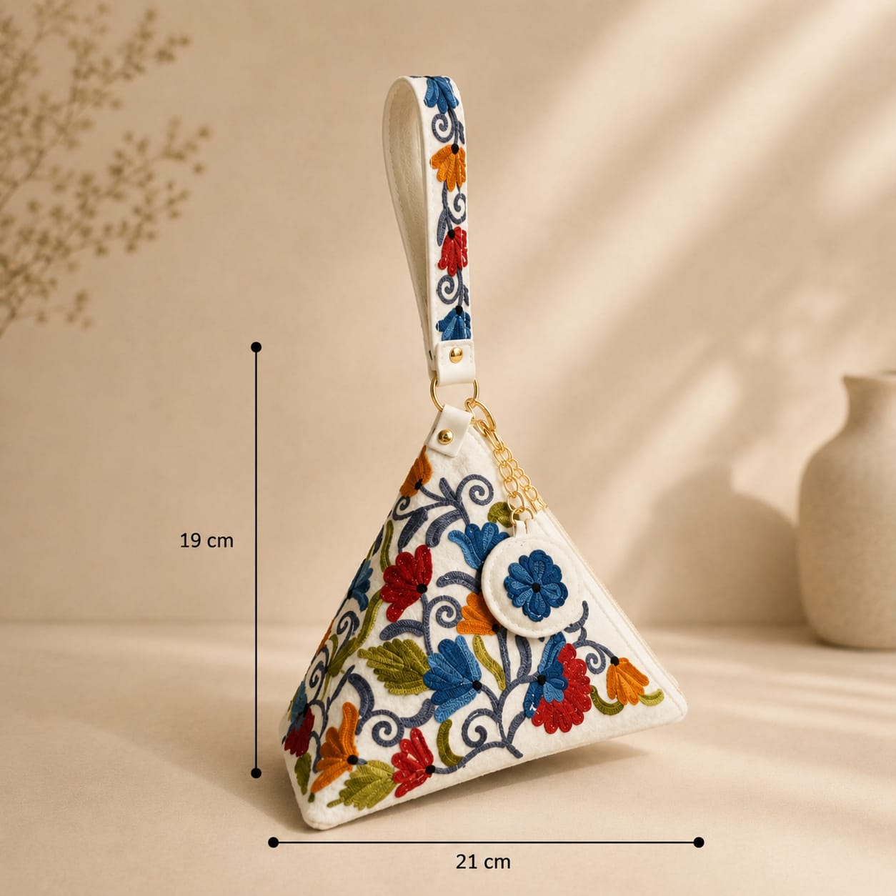 Signature Aari Triangle Potli Bag |Floral Embroidery |White