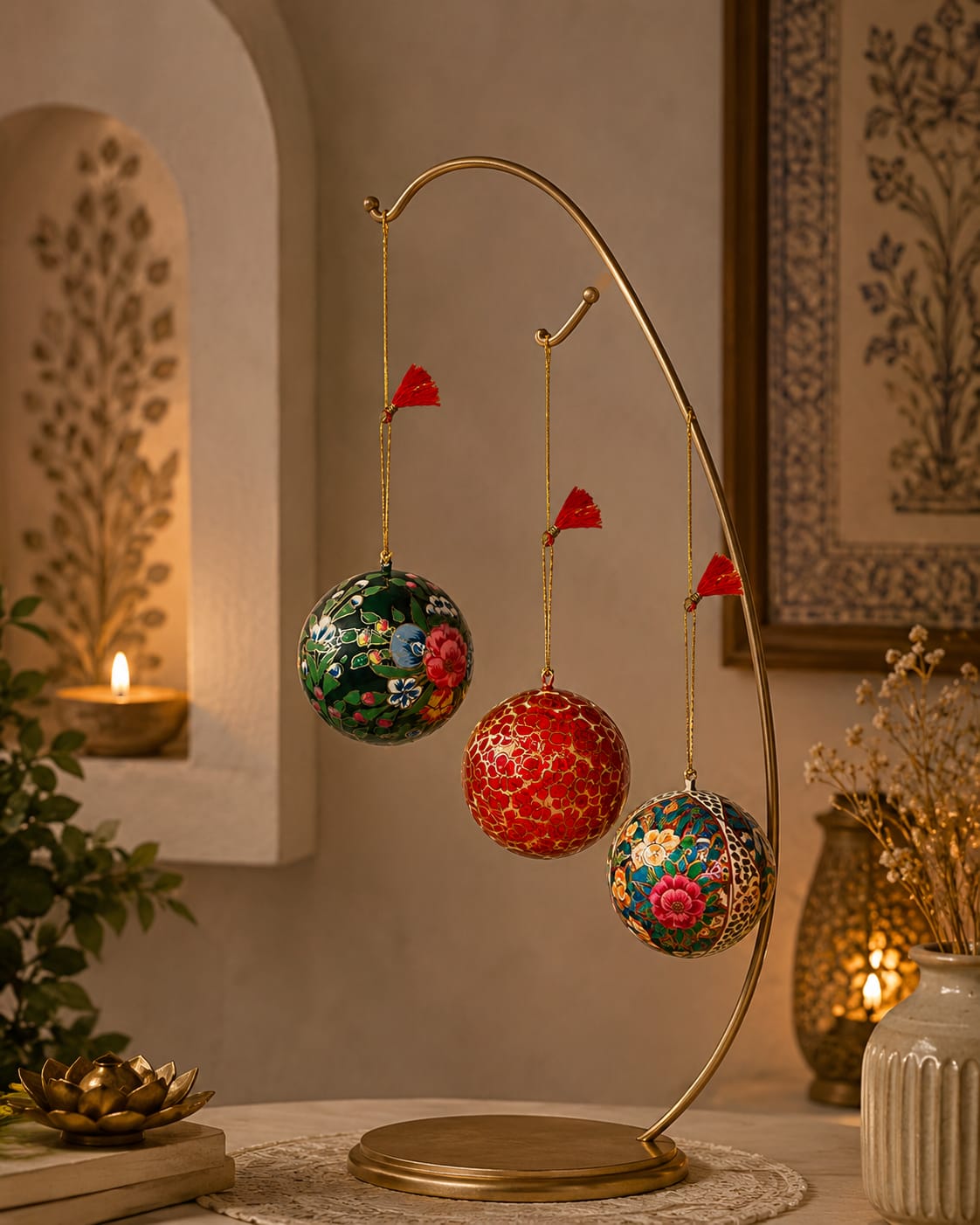 Kashmiri Paper Mache Decorative Balls | Handmade | Set of 3