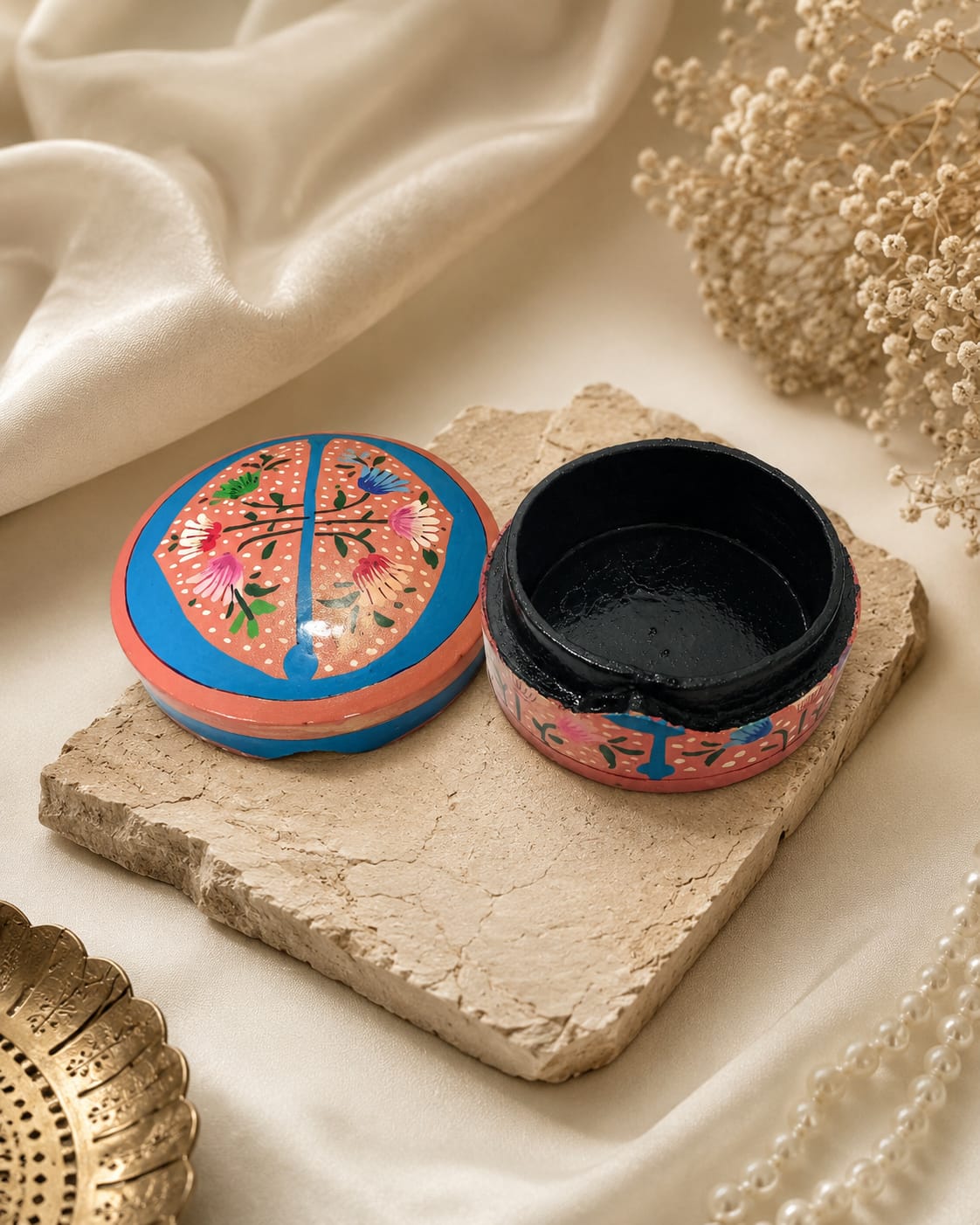 Kashmiri Paper Mache Trinket Box | Handmade | 3 Inch