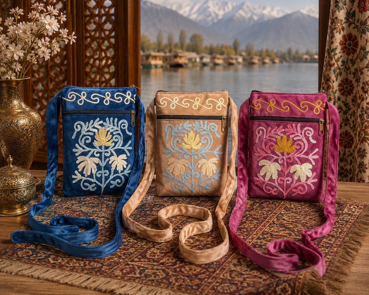Kashmiri Embroidered Sling Bag | Set of 3