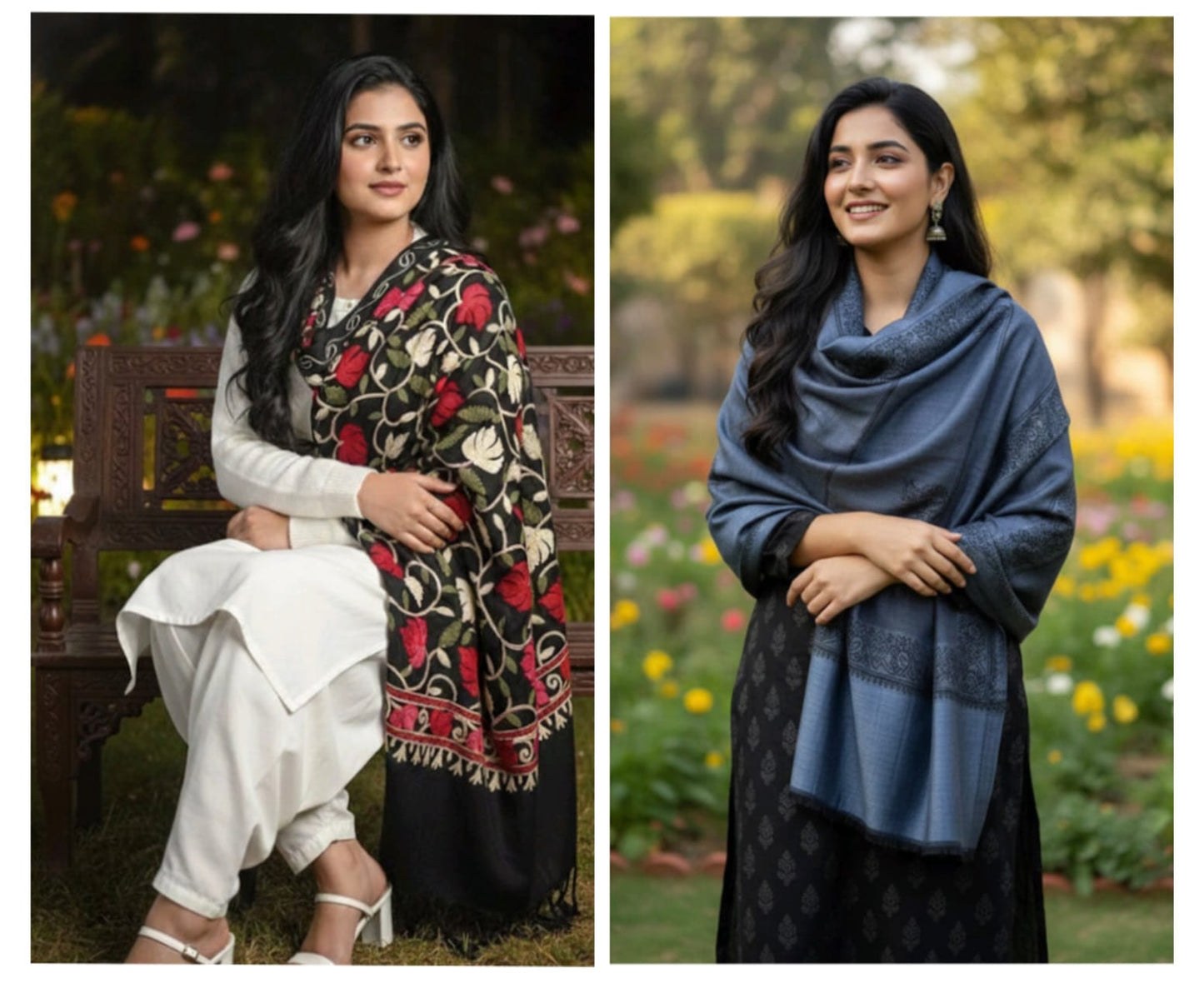 Kashmir Elegance Duo – Tussar Silk Stole & Multicolor Cashmilon Shawl