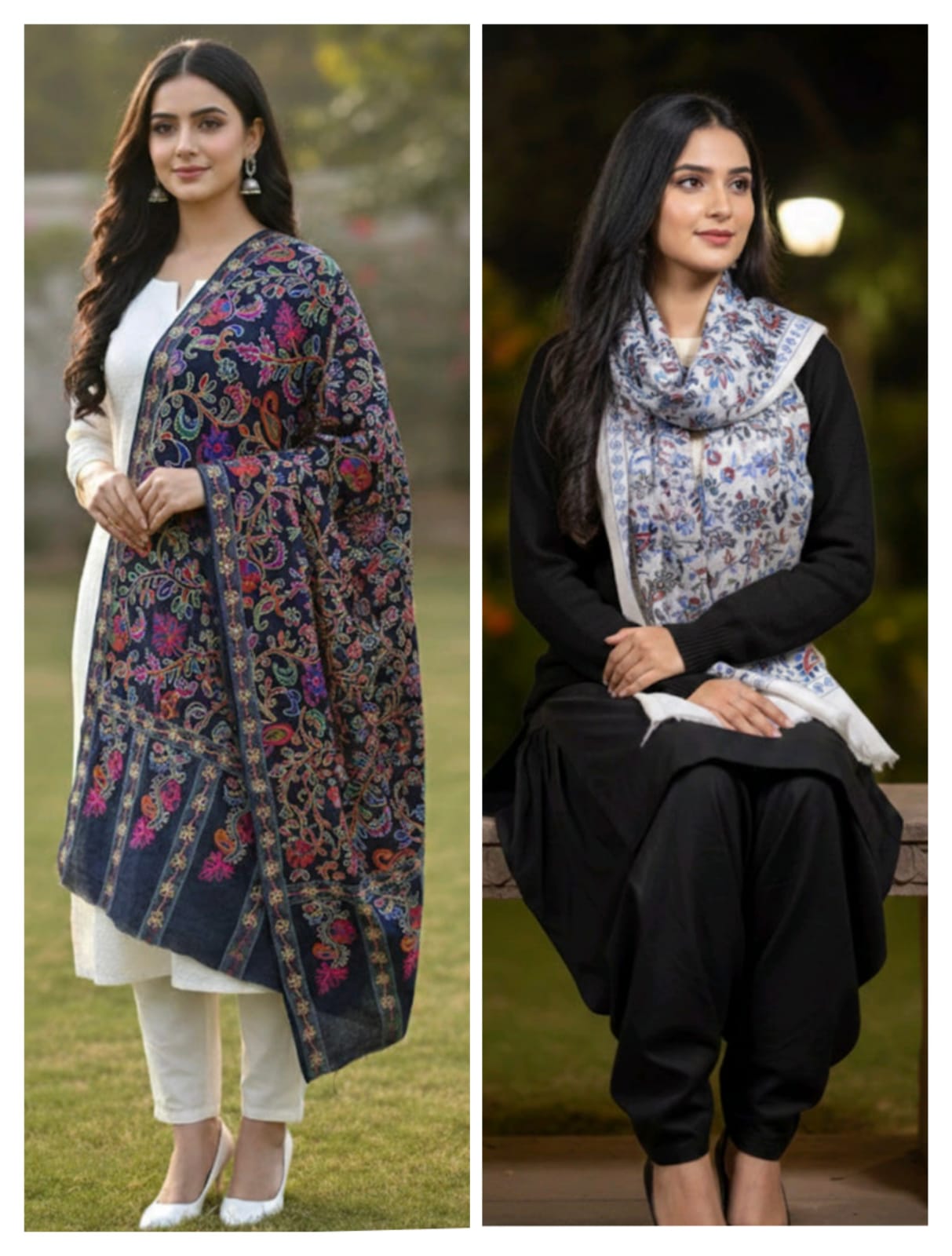 Fine Wool Kalamkari Shawl Combo | Back & White
