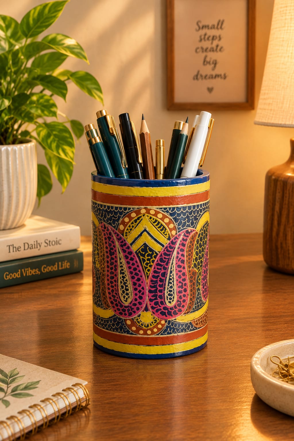 Floral Handcrafted Paper Mache Pen Holders | Set of 2