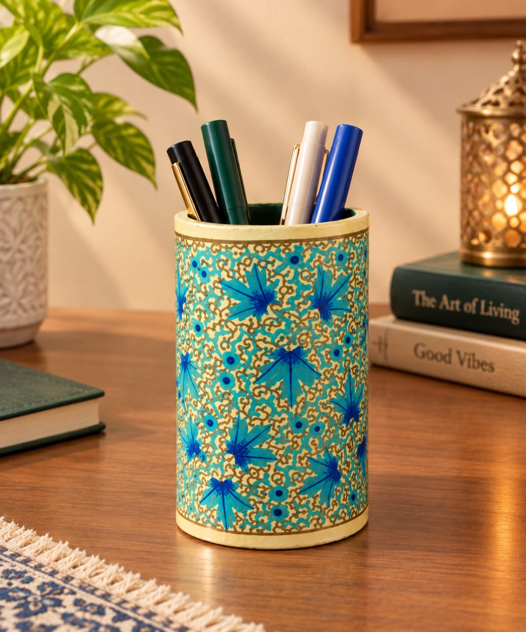 Paper Mache Pen Holders | Set of 2 | Hand Painted Design
