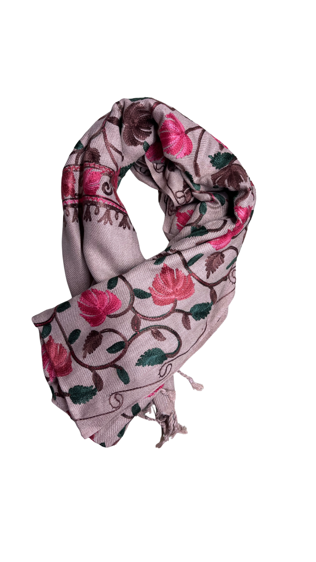 Beige Multicolored Chinar Embroidered Ladies Shawl | Kashmiri Aari Embroidered