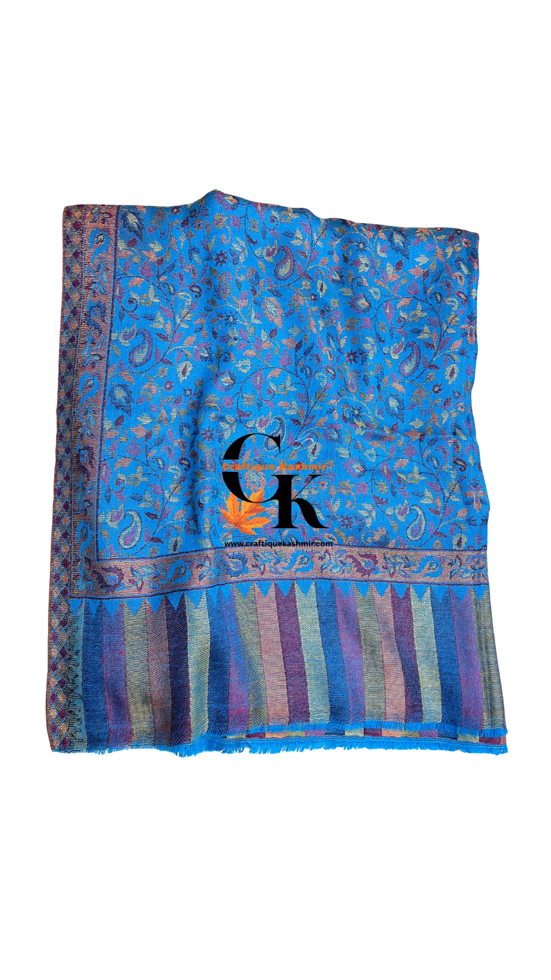Semi Pashmina Kani Stole | Blue Paisley Colored | Kashmiri Woven Stole
