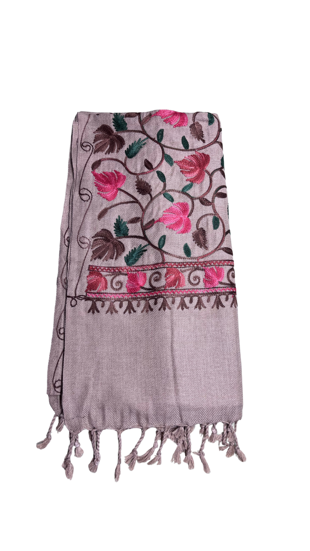 Beige Multicolored Chinar Embroidered Ladies Shawl | Kashmiri Aari Embroidered