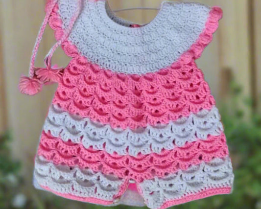 Crochet Romper Set for Baby | Handmade | Pink and White