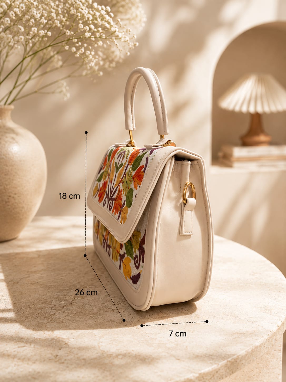 Premium Beige Kashmiri Aari Embroidered Floral Sling Bag with Detachable & Adjustable Strap