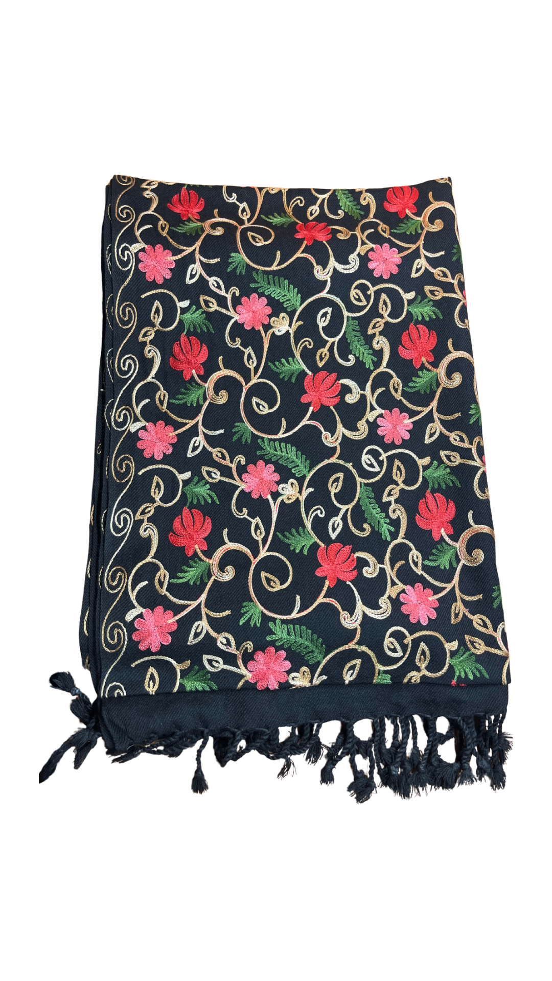 Black Multicolored Motifs Embroidered Ladies Stole | Kashmiri Aari Embroidered