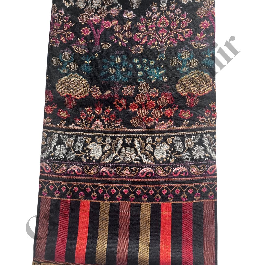 Black Colored | Flower Design | Woolen Kani Shawl | Ladies Winter Wear