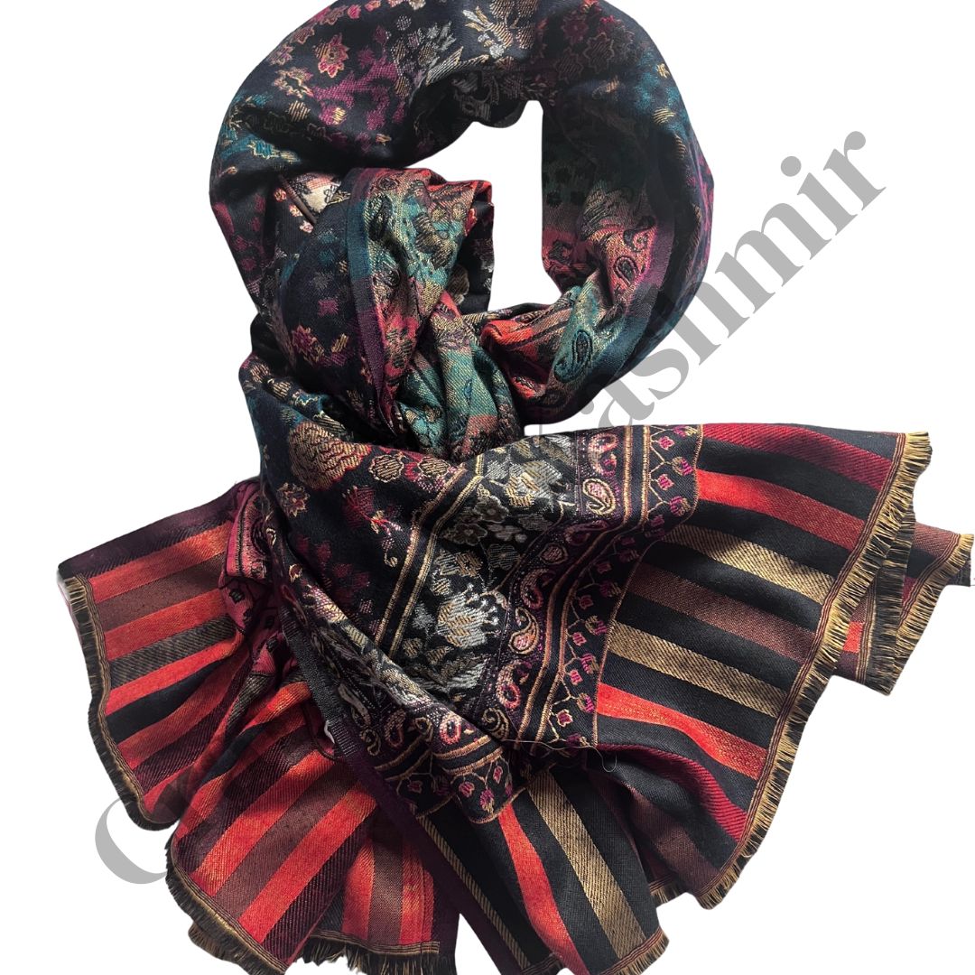 Black Colored | Flower Design | Woolen Kani Shawl | Ladies Winter Wear