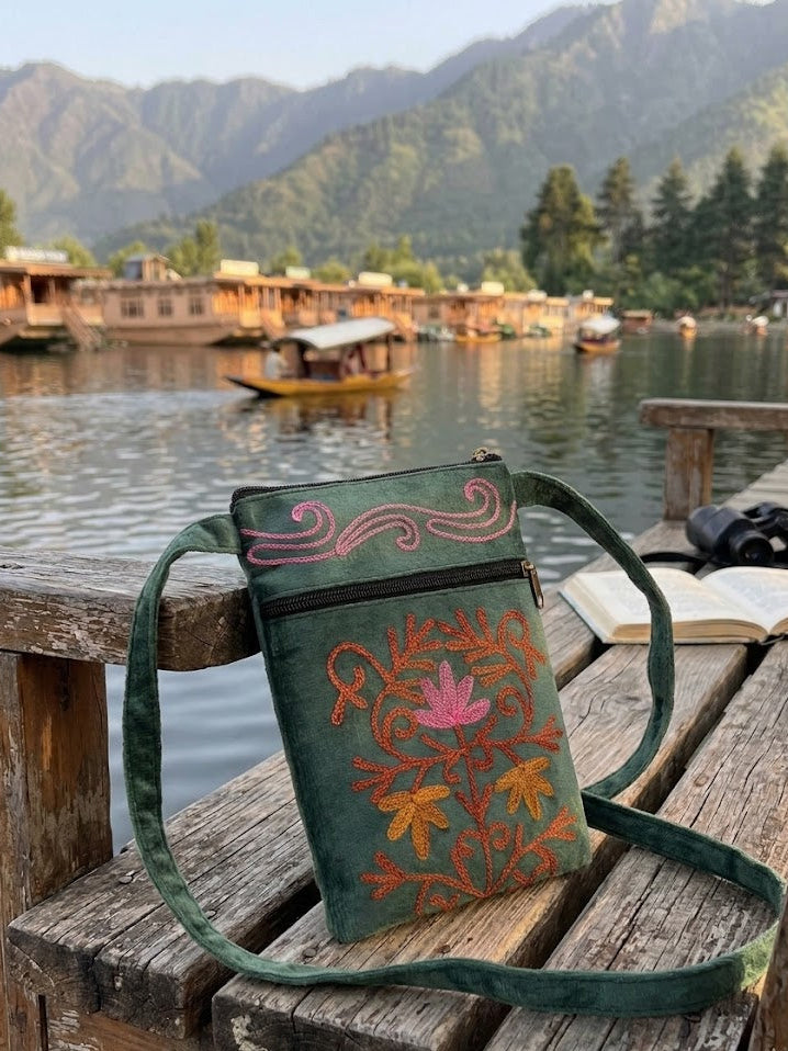 Craftique Kashmiri Embroidered Sling Bag | Sage Lotus