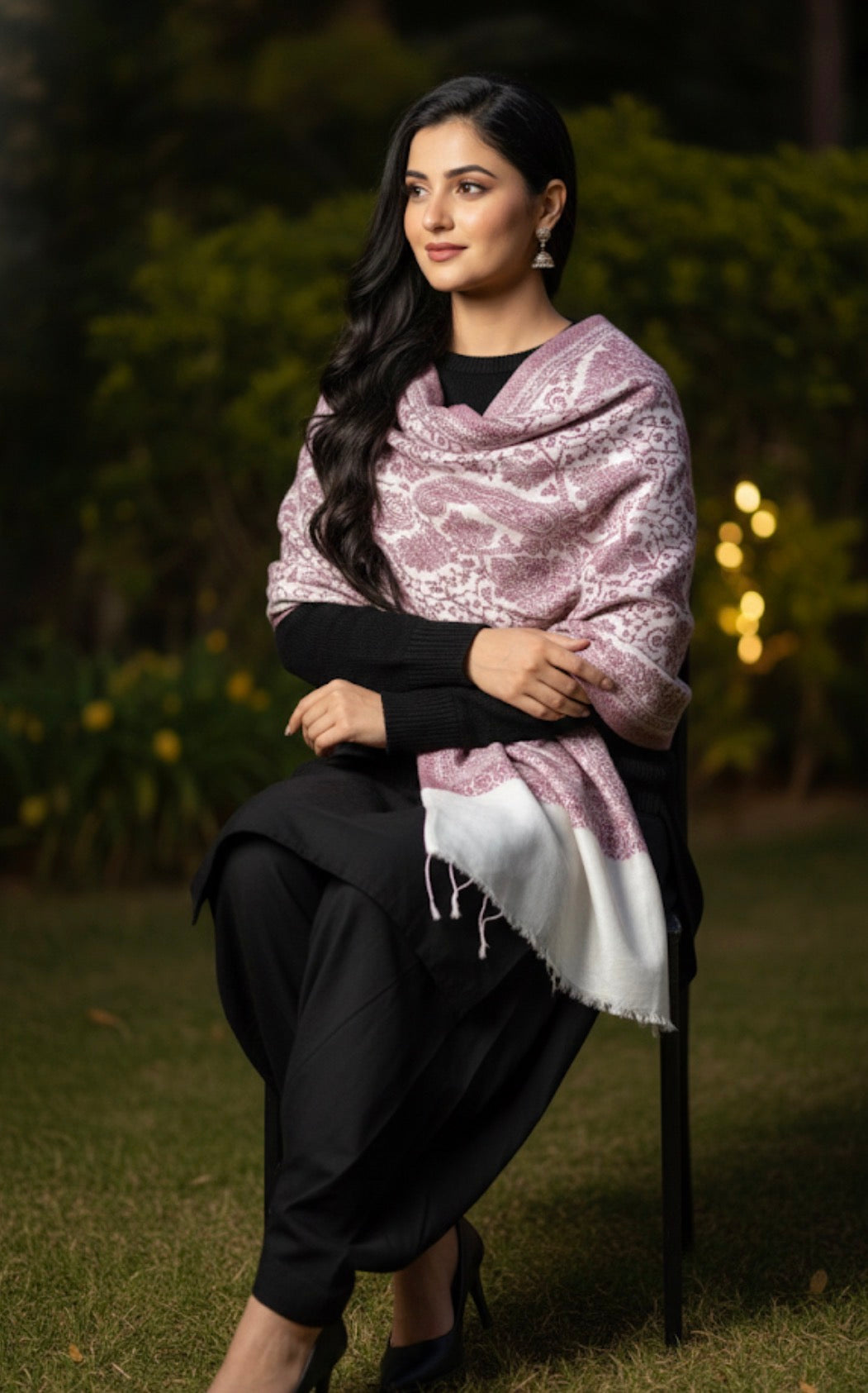 Premium Tussar Silk Kashmiri Stole | Light Pink Colored | Self Woven Stole