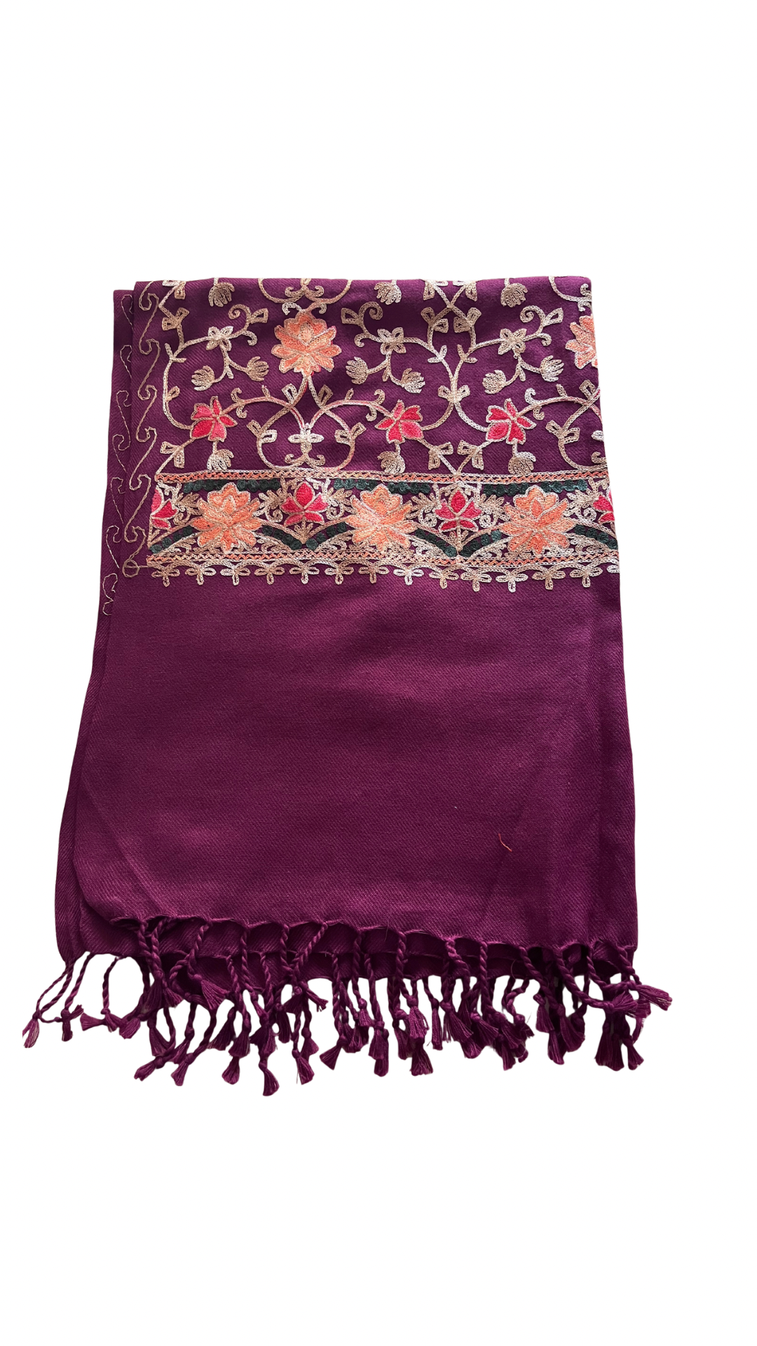 Dark Red Colored Embroidered Kashmiri Stole | Aari Embroidered