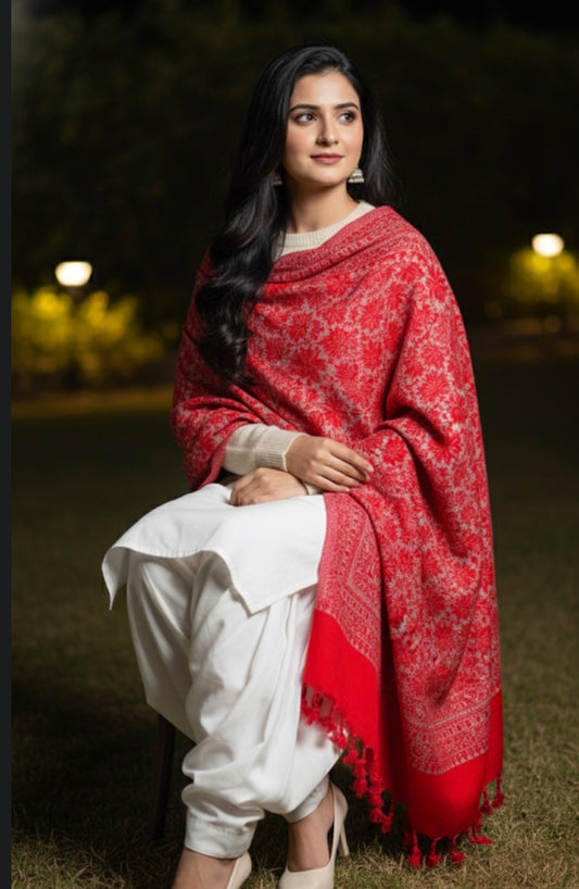 Premium Modal Stole | Blood Red Colored | Chinar Leaf Pattern