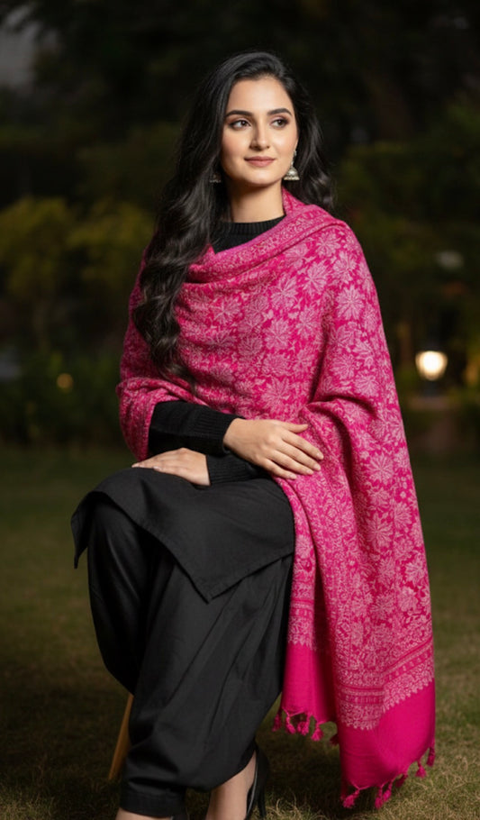 Premium Modal Stole | Dark Pink Colored | Chinar Leaf Pattern