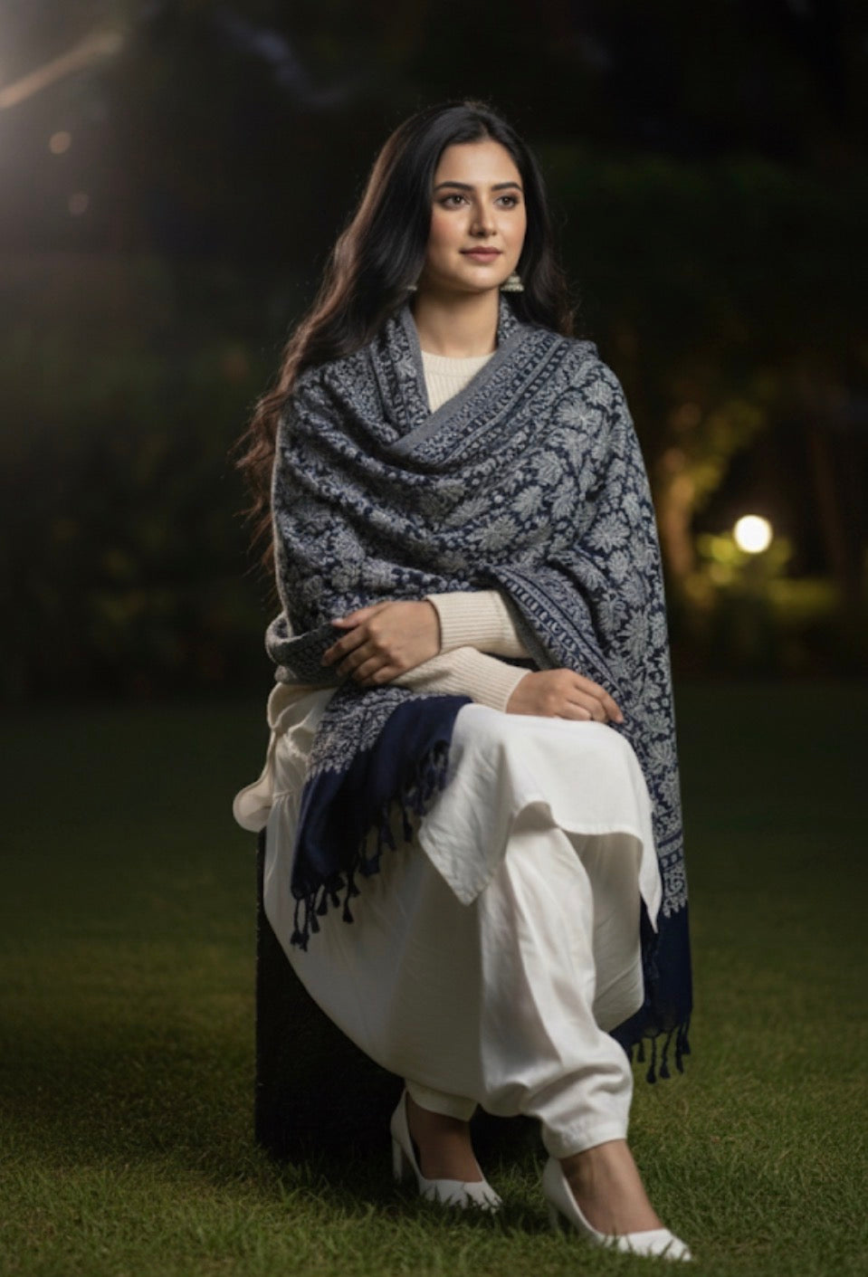 Craftique Kashmir - Combo Offer _ Black & Beige Embroidered Shawls
