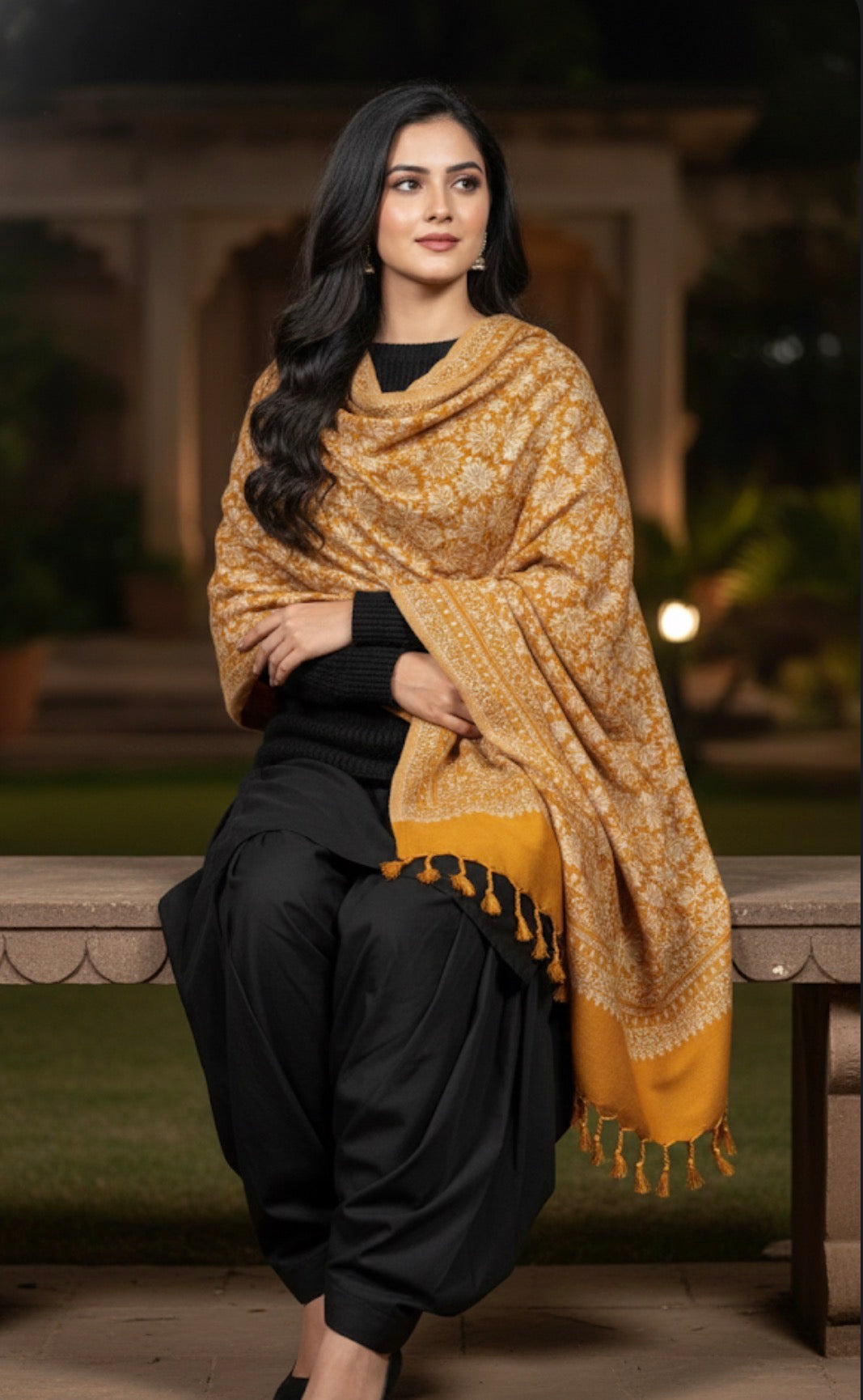 Premium Modal Stole | Mustard Colored | Chinar Leaf Pattern