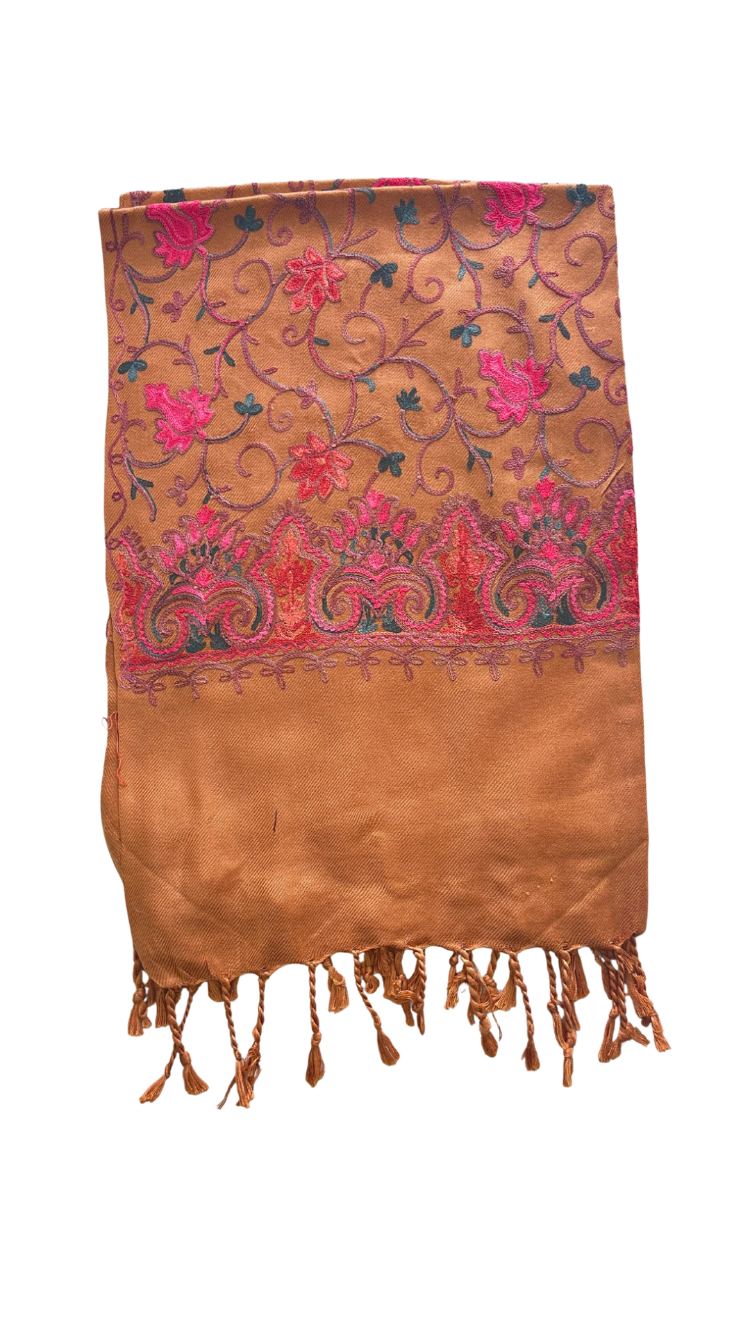 Kashmiri Embroidered Stole | Mustard Colored | Aari Embroidered Ladies Stole