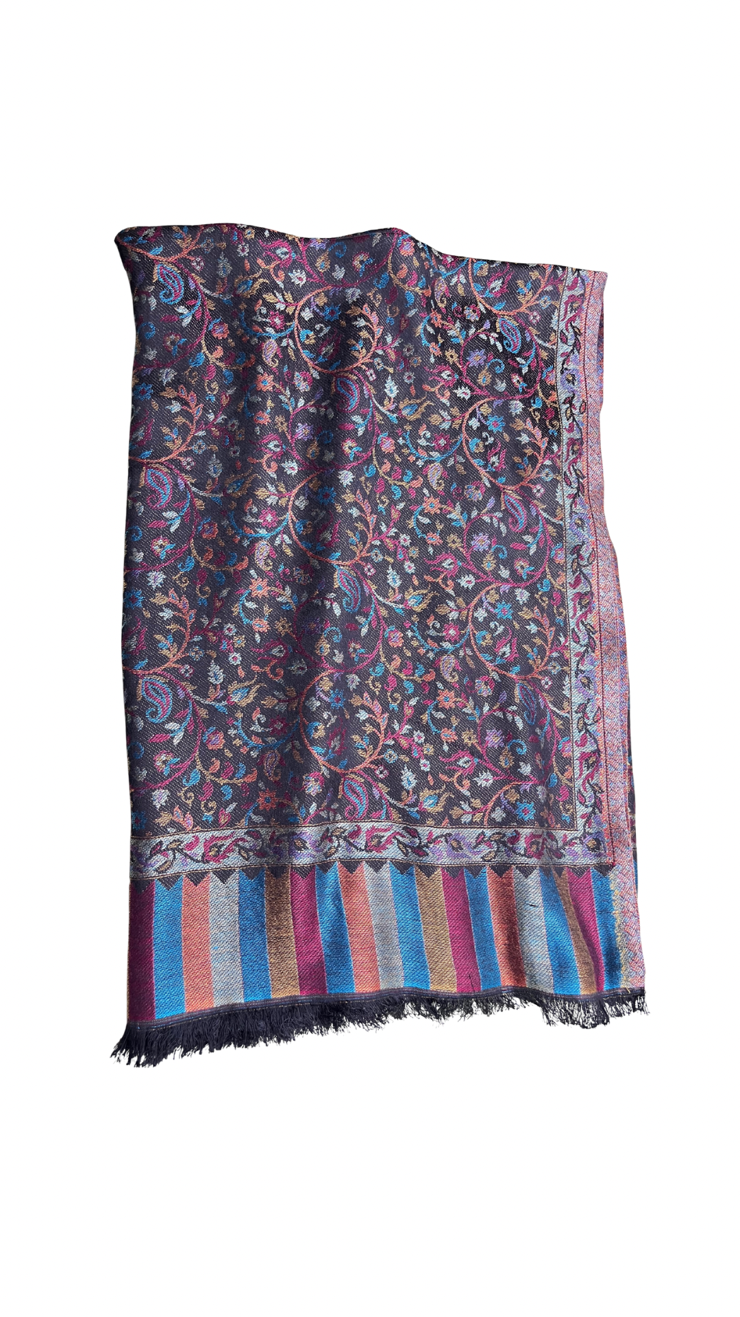 Premium Tussar Silk Full Shawl | Black Kaani Silk Shawl | Self Woven Kaani Tussar Silk Shawl