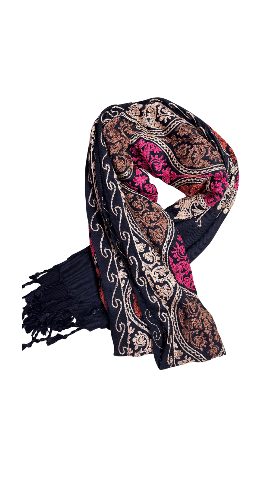Black Multicolored Embroidered Ladies Shawl | Kashmiri Aari Embroidered
