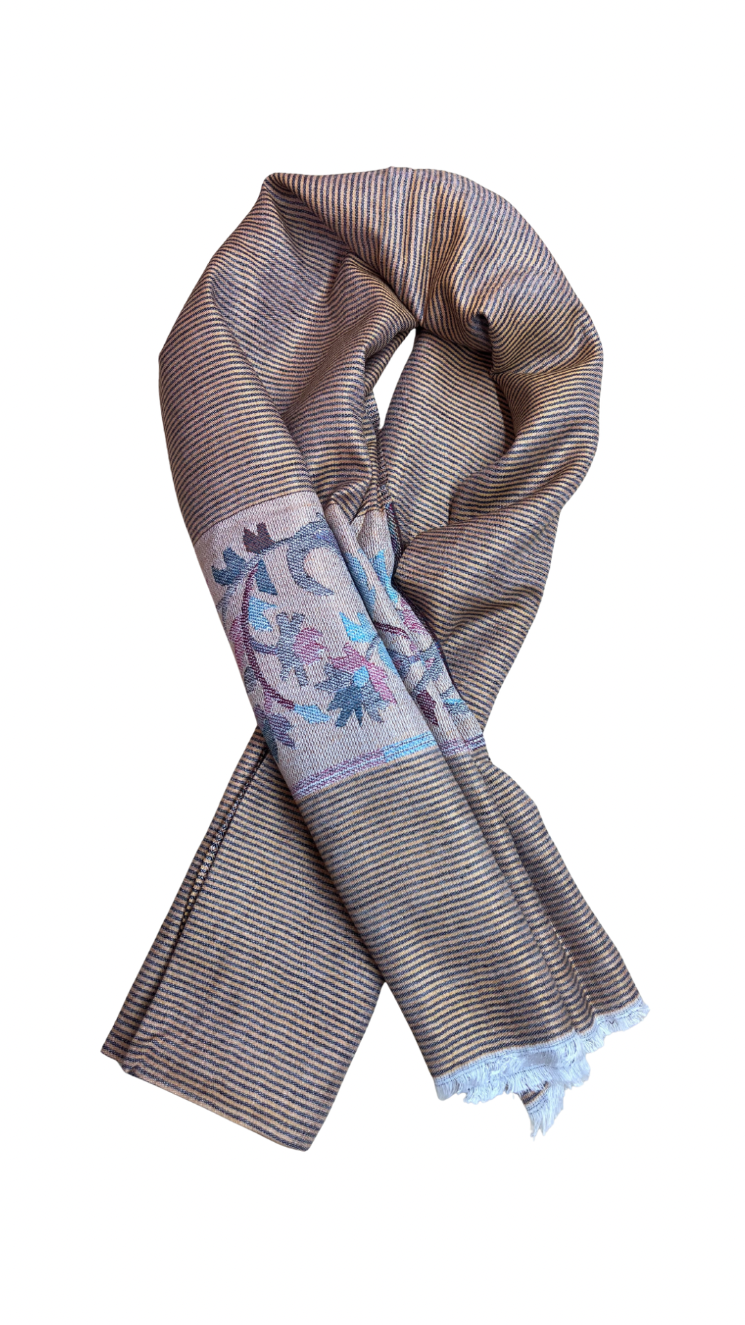 Light Brown Check Pattern Kashmiri Stole | Kani Paaldaar | Self Woven Kani Tussar Silk Stole