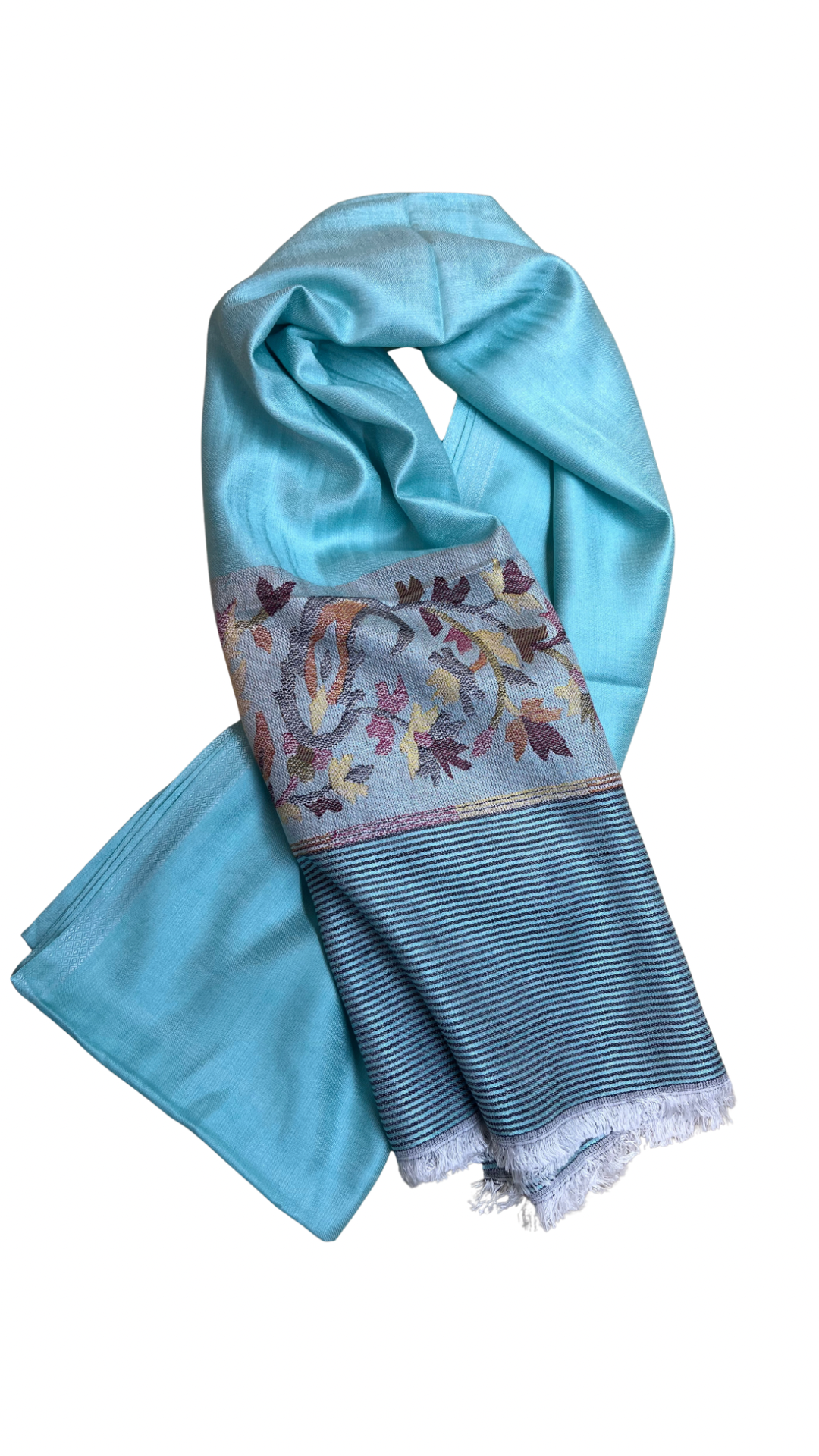 Blue Teal Kashmiri Stole | Kani Paaldaar | Self Woven Kani Tussar Silk Stole