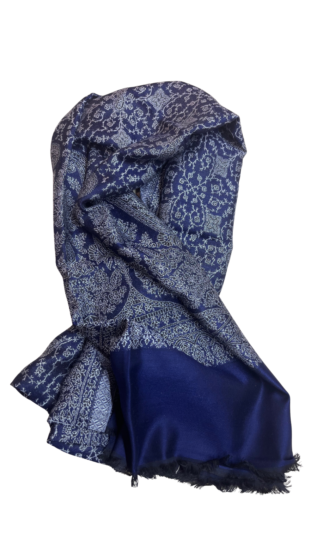 Extra Soft Tussar Silk Kashmiri Stole | Navy Blue Colored | Self Woven Stole