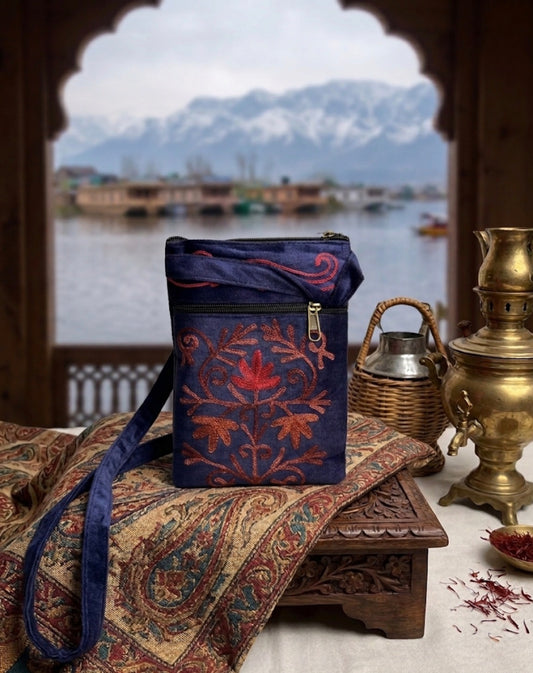 Craftique Kashmiri Embroidered Sling Bag | Midnight Blue