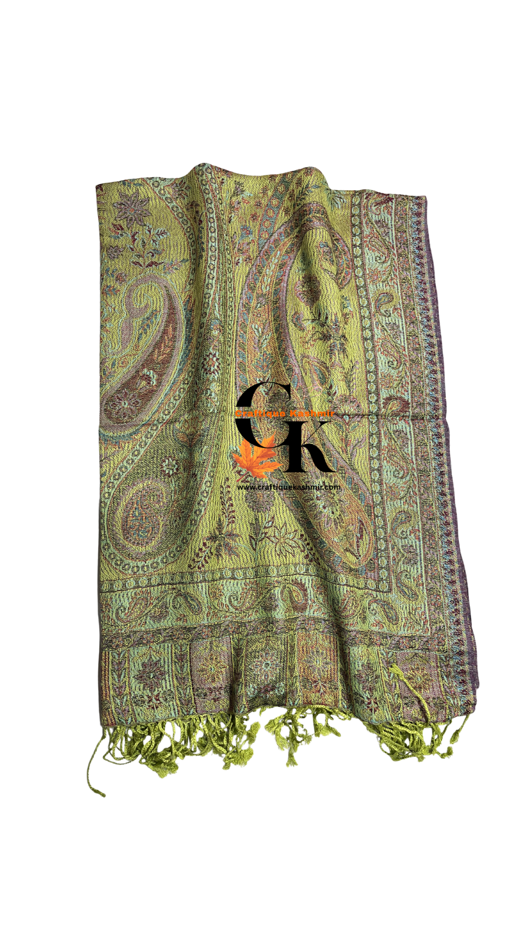 Semi Pashmina Kashmiri Stole | Light Green Colored | Paisley Kani Stole