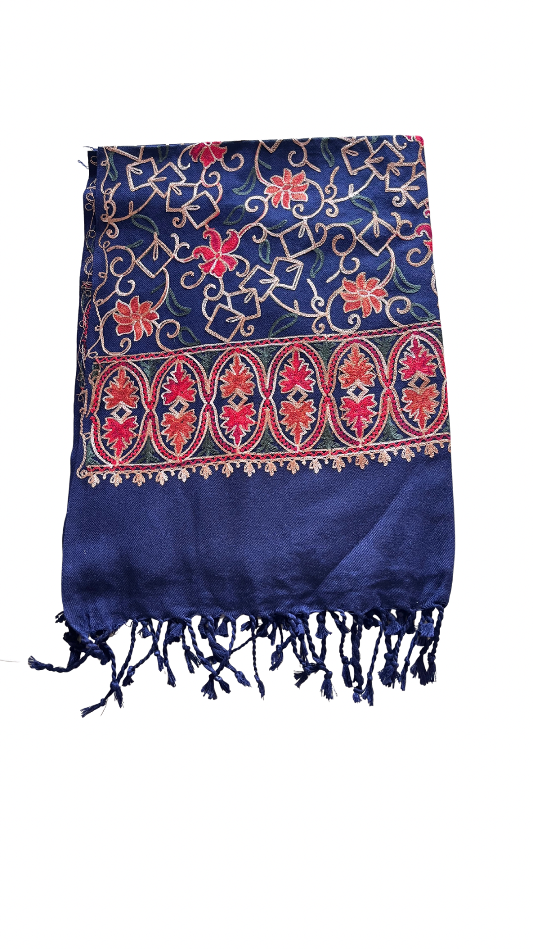 Navy Blue Embroidered Stole | Aari Embroidered | Kashmiri Woollen Stole