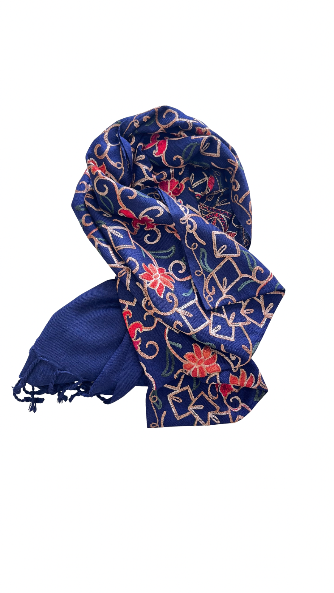 Navy Blue Embroidered Stole | Aari Embroidered | Kashmiri Woollen Stole