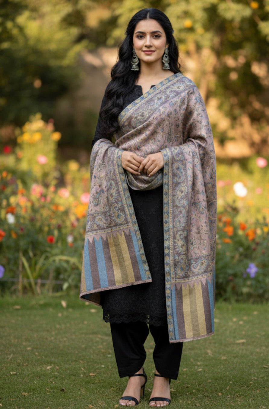 Premium Tussar Silk Kashmiri Stole | Light Golden Colored | Self Woven Kani Stole